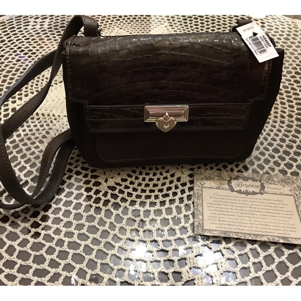 NWT Brighton Mercedes cross body, dark brown with patent leather